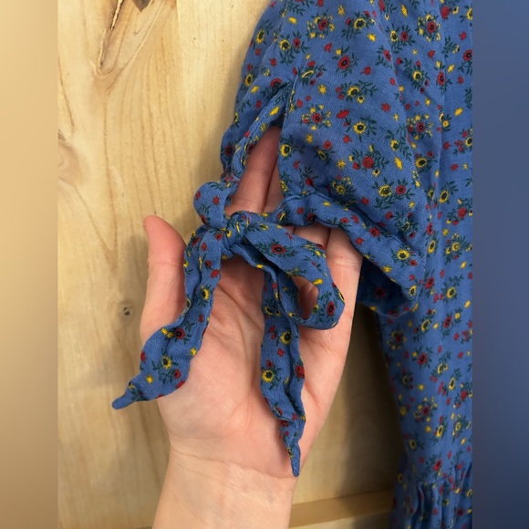 Madewell Maxi Blue Floral Tiered Ruffle Dress with Tie Sleeves, XS. EUC - Picture 7 of 9